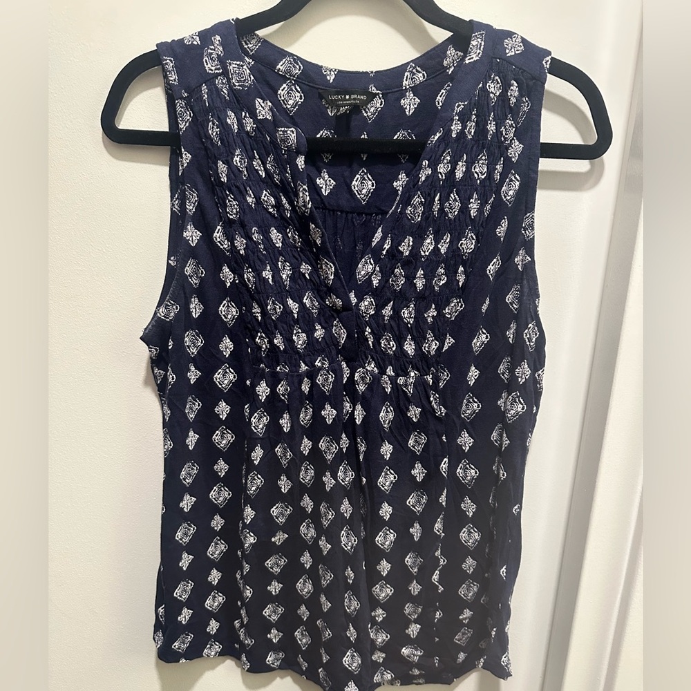 Lucky Brand Indigo Geometric Blouse